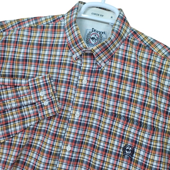Cinch Other - Cinch Western Shirt Mens XL Orange Yellow Plaid Long Sleeve Button Down Cotton